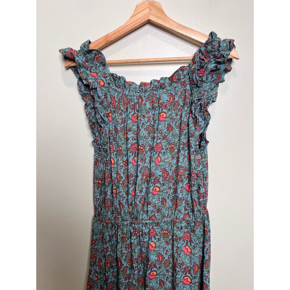 Natural Life Maxi Dress Tiered Womens M Teal Floral Tassel Boho Summer Flowy - Picture 6 of 6